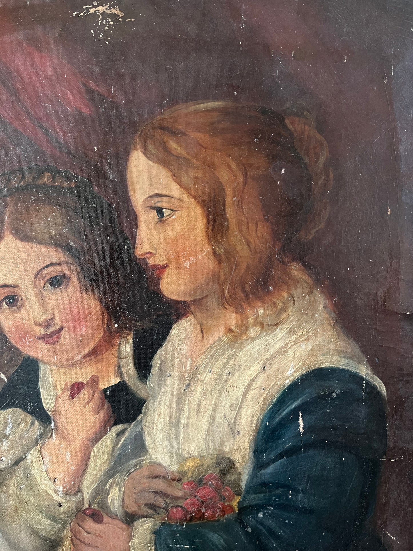 19th century portrait of 2 females, oil on canvas.