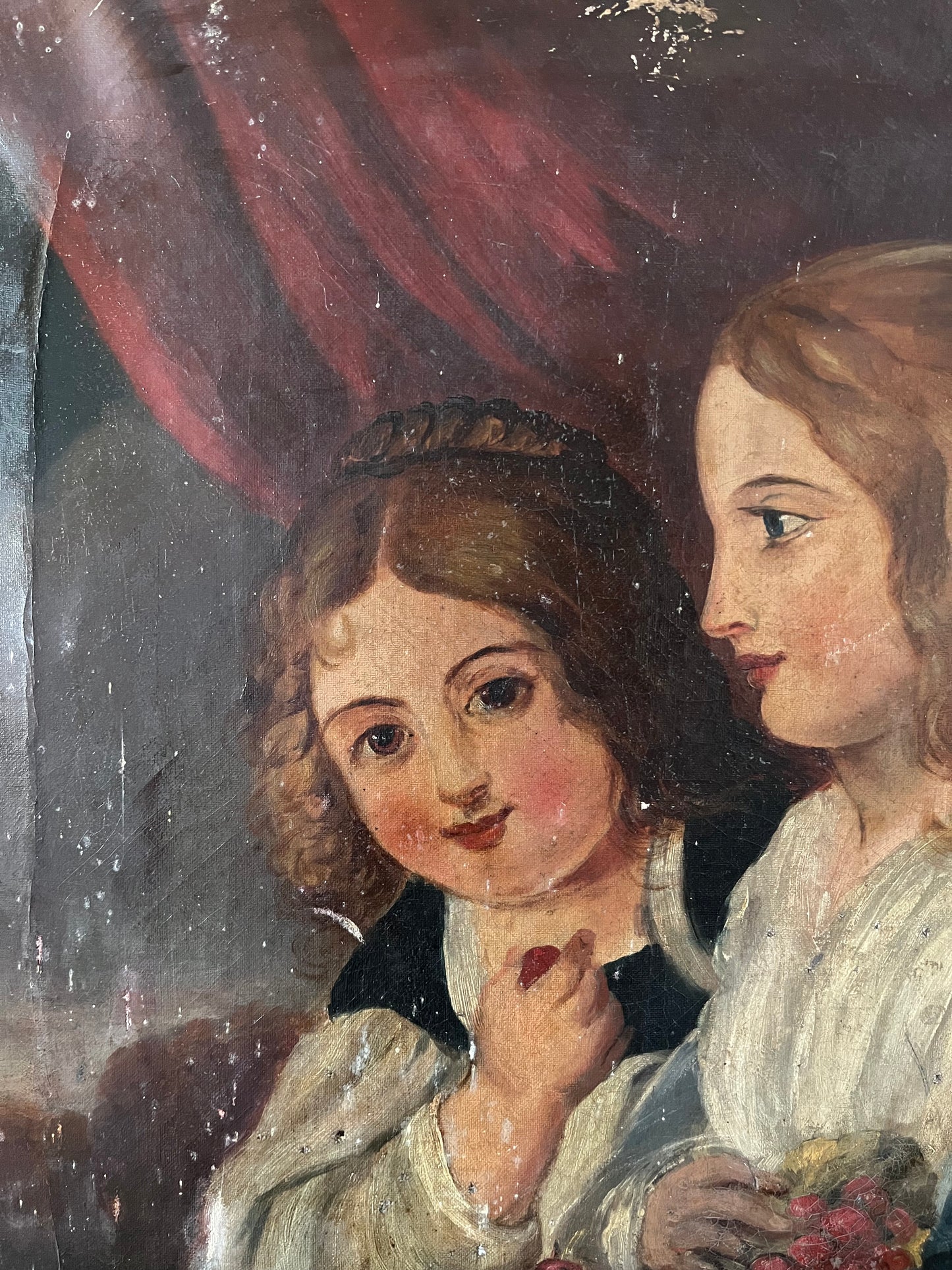 19th century portrait of 2 females, oil on canvas.