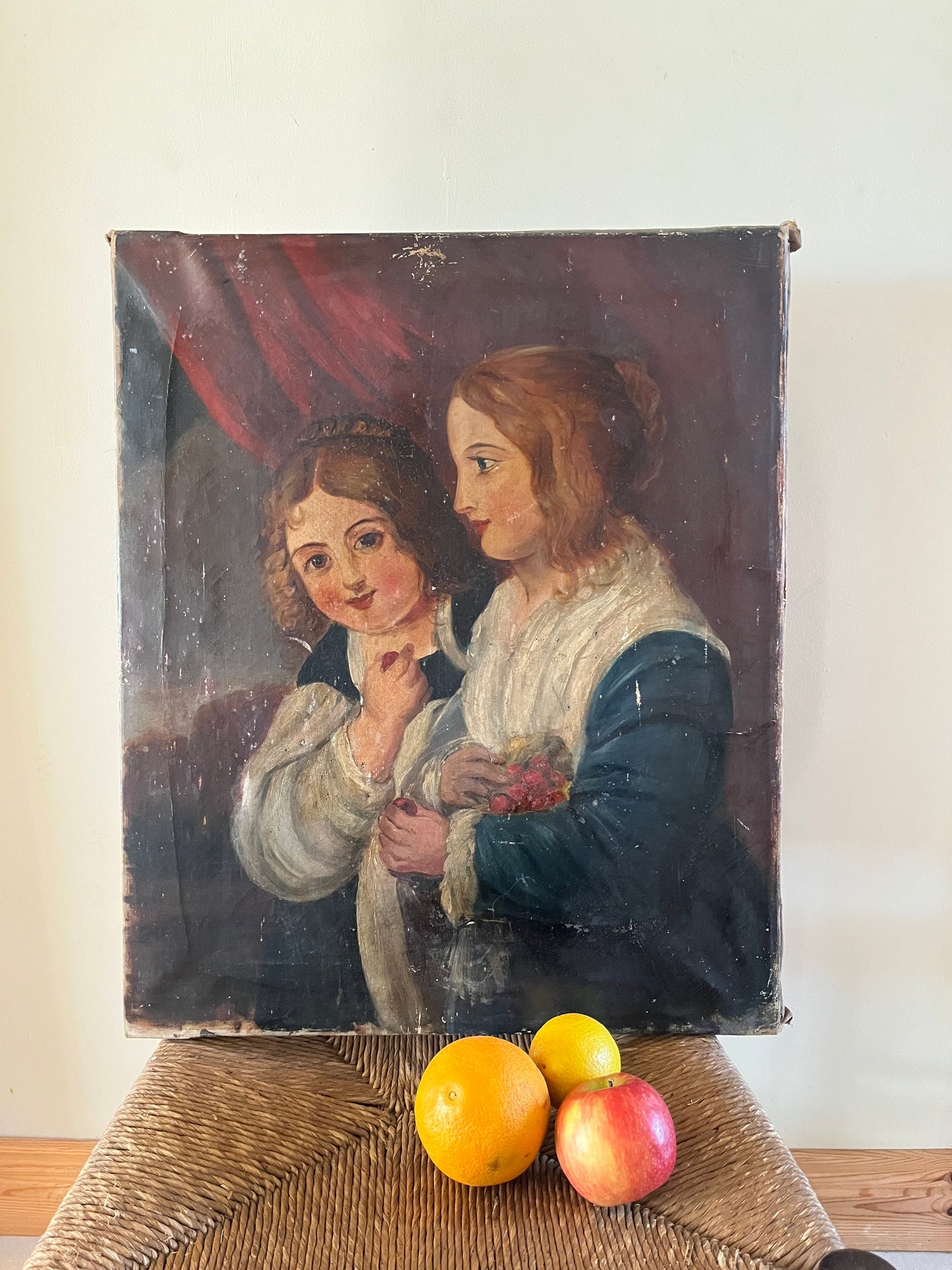 19th century portrait of 2 females, oil on canvas.
