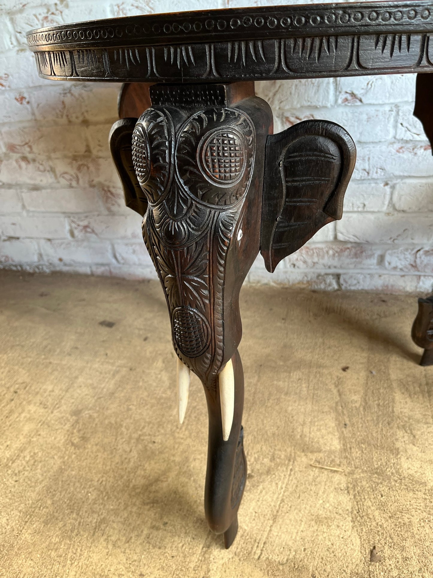 Carved Indian elephant table.