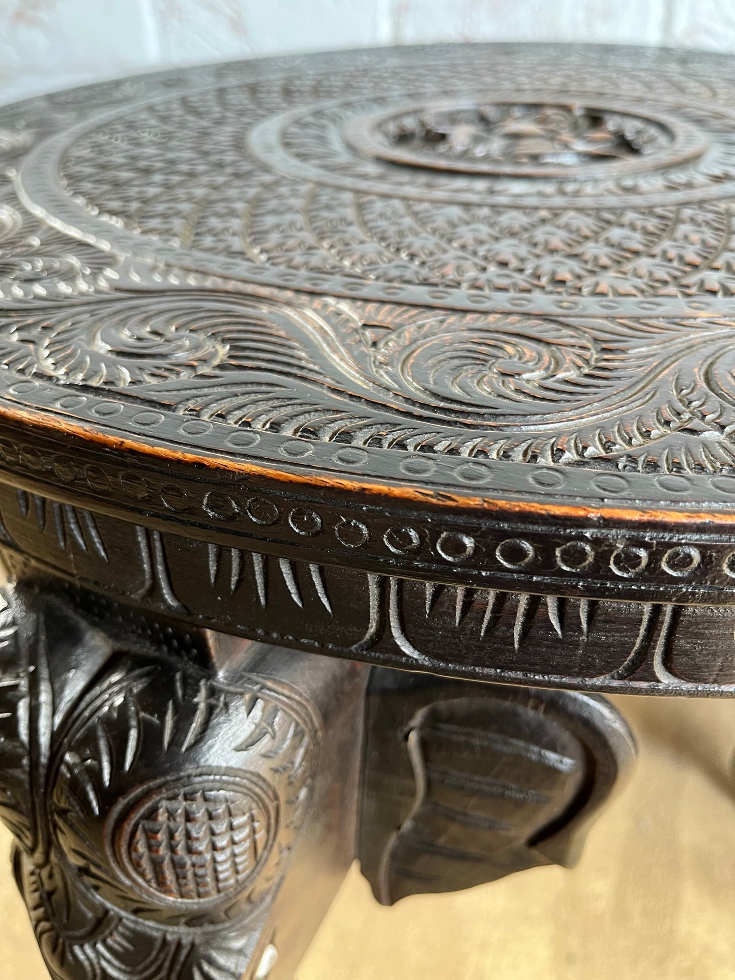 Carved Indian elephant table.