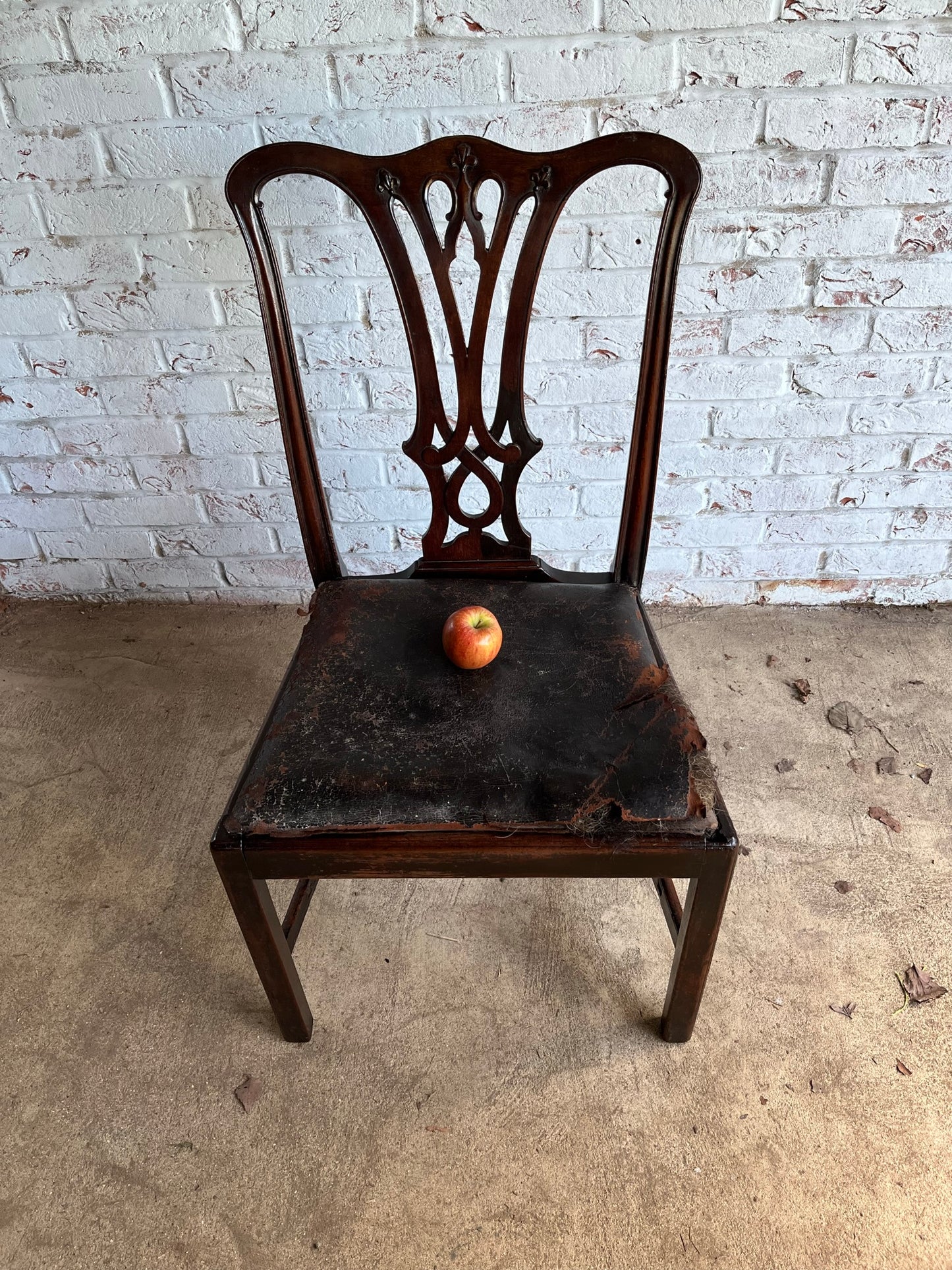Large George III mahogany library, dining or side chair with original leather seat.