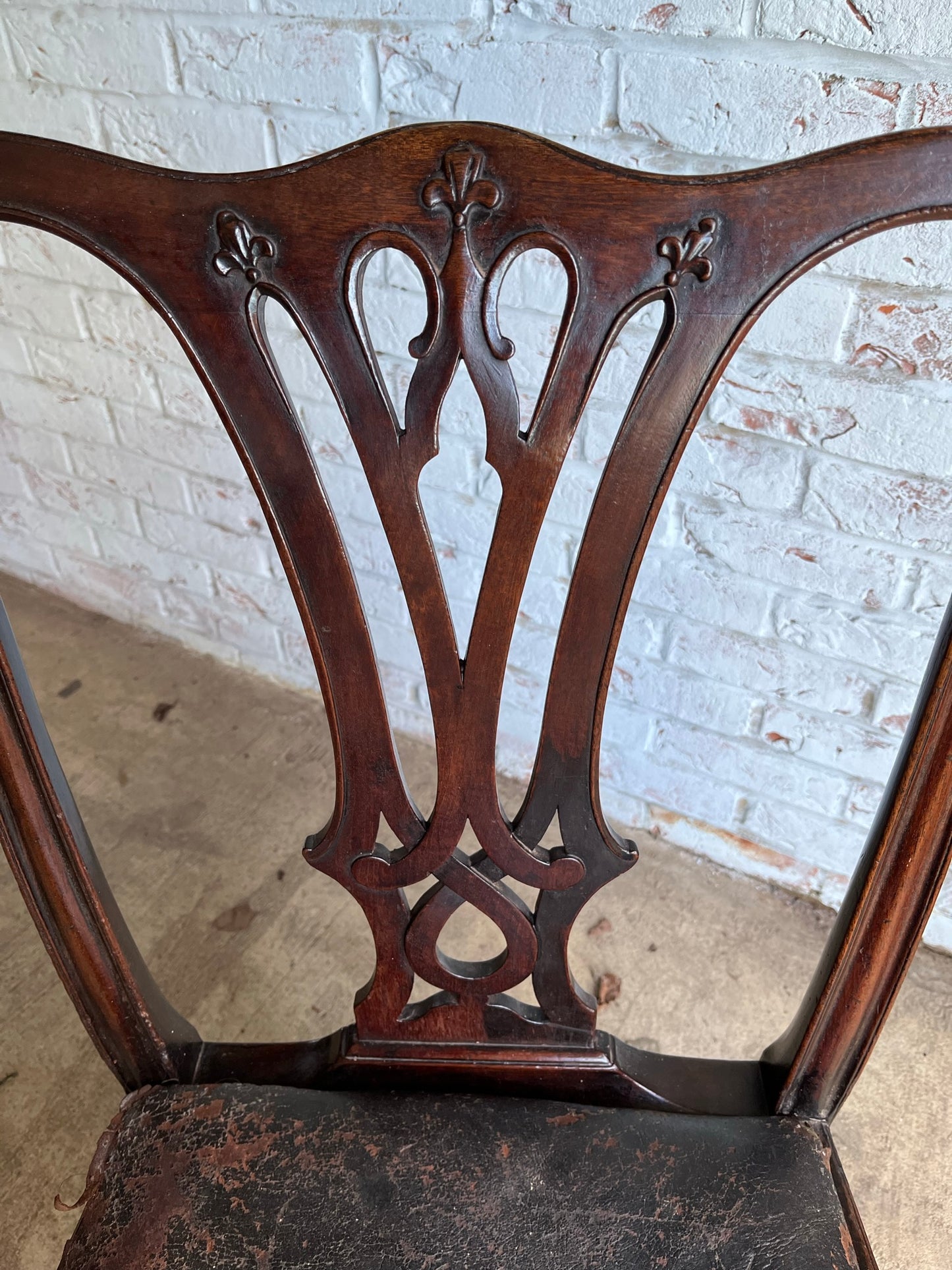 Large George III mahogany library, dining or side chair with original leather seat.