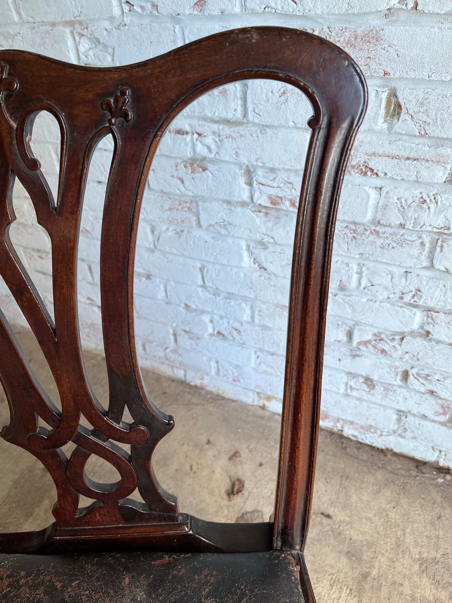 Large George III mahogany library, dining or side chair with original leather seat.
