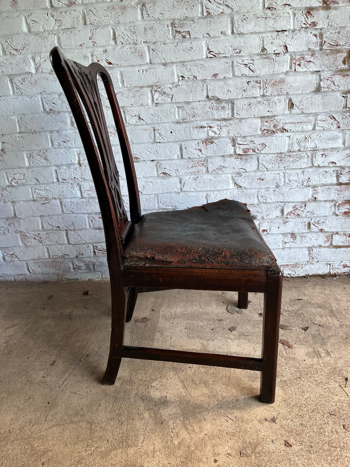 Large George III mahogany library, dining or side chair with original leather seat.