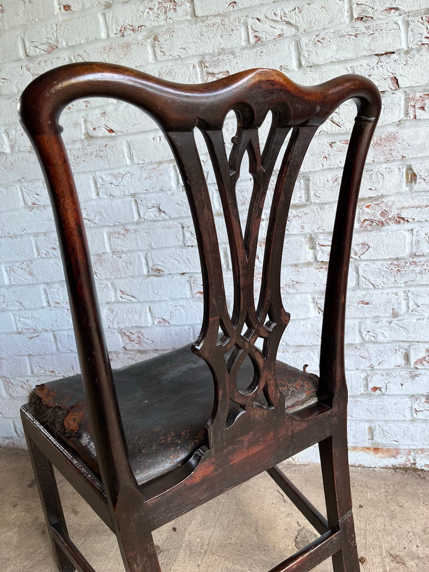 Large George III mahogany library, dining or side chair with original leather seat.