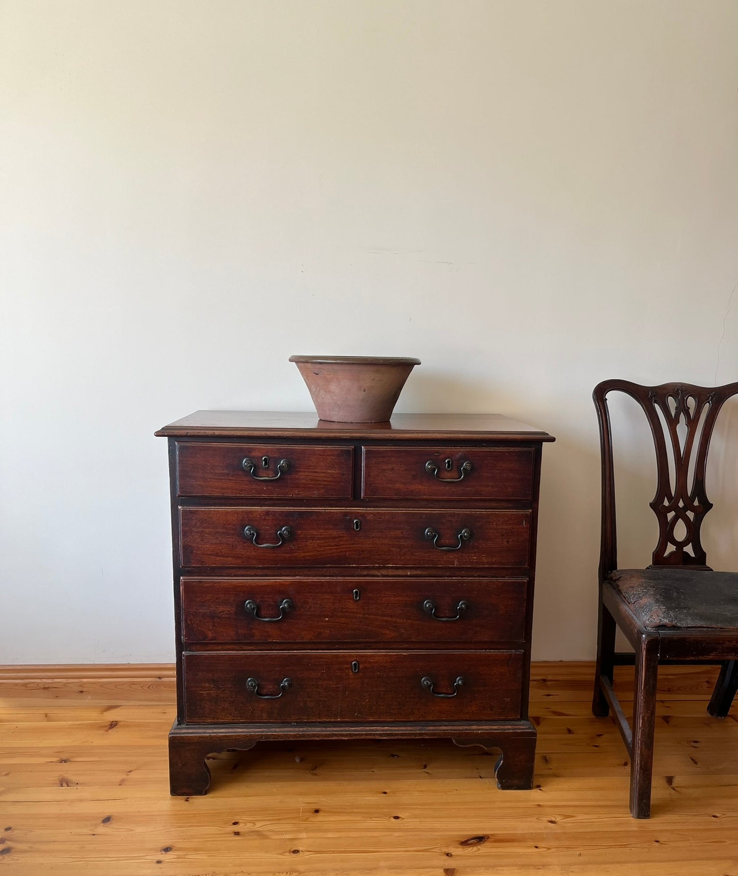 Untouched 18th century mahogany chest of drawers.