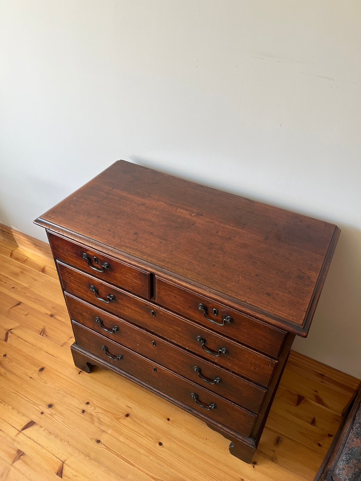 Untouched 18th century mahogany chest of drawers.