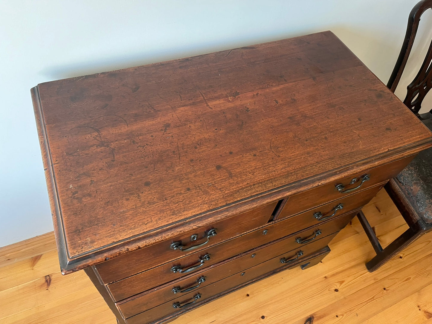 Untouched 18th century mahogany chest of drawers.