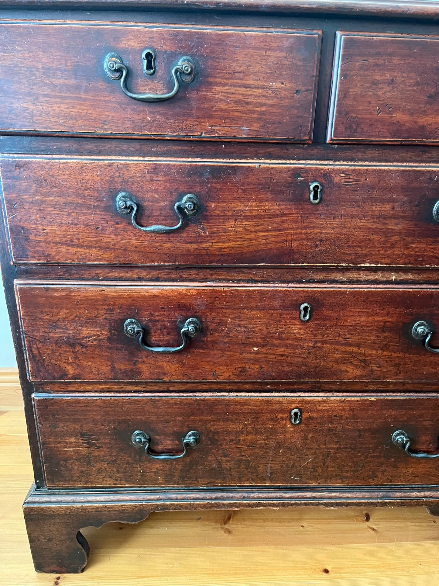Untouched 18th century mahogany chest of drawers.