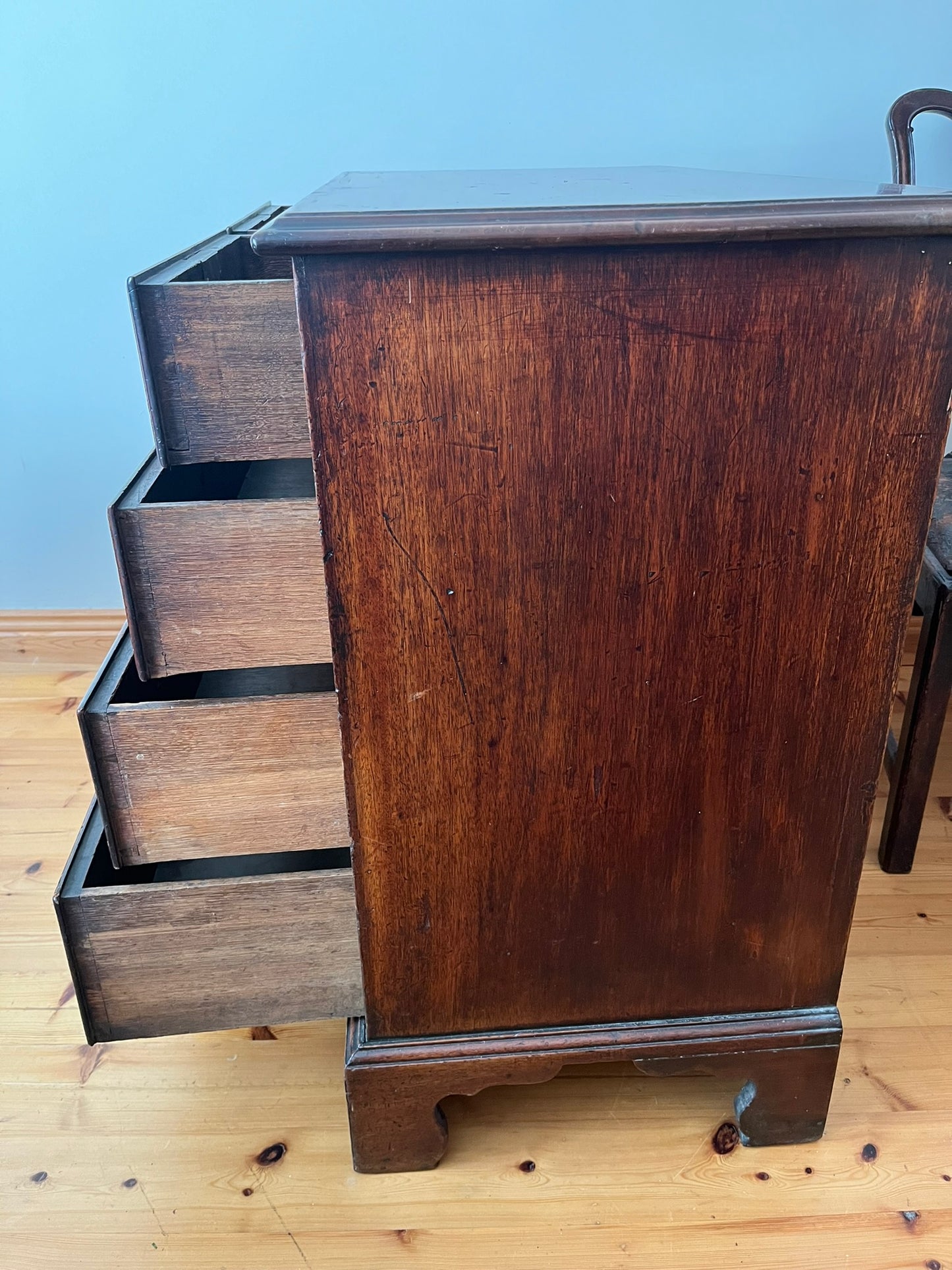 Untouched 18th century mahogany chest of drawers.