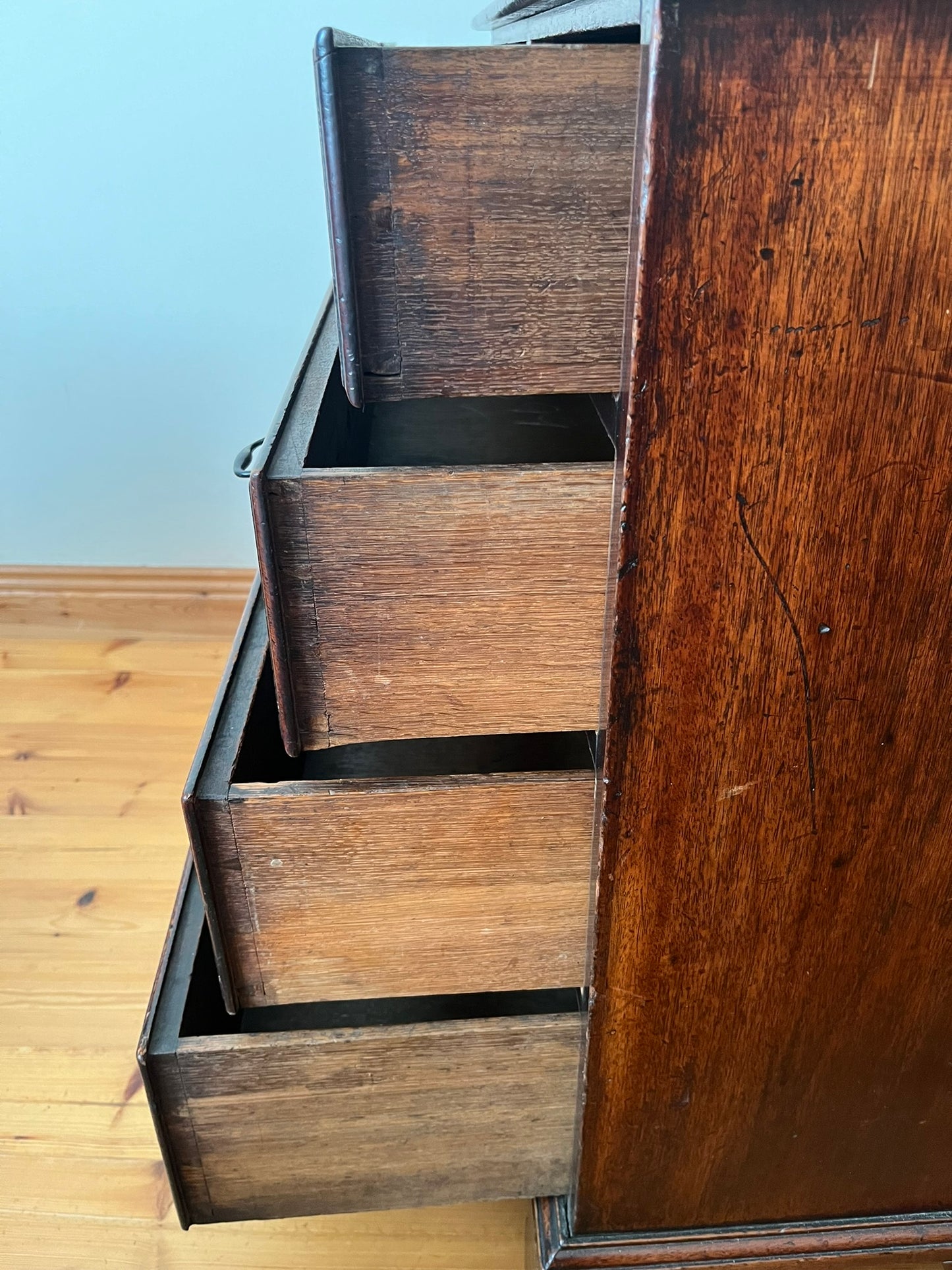 Untouched 18th century mahogany chest of drawers.