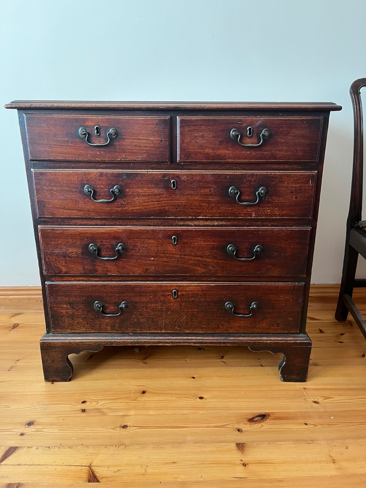 Untouched 18th century mahogany chest of drawers.