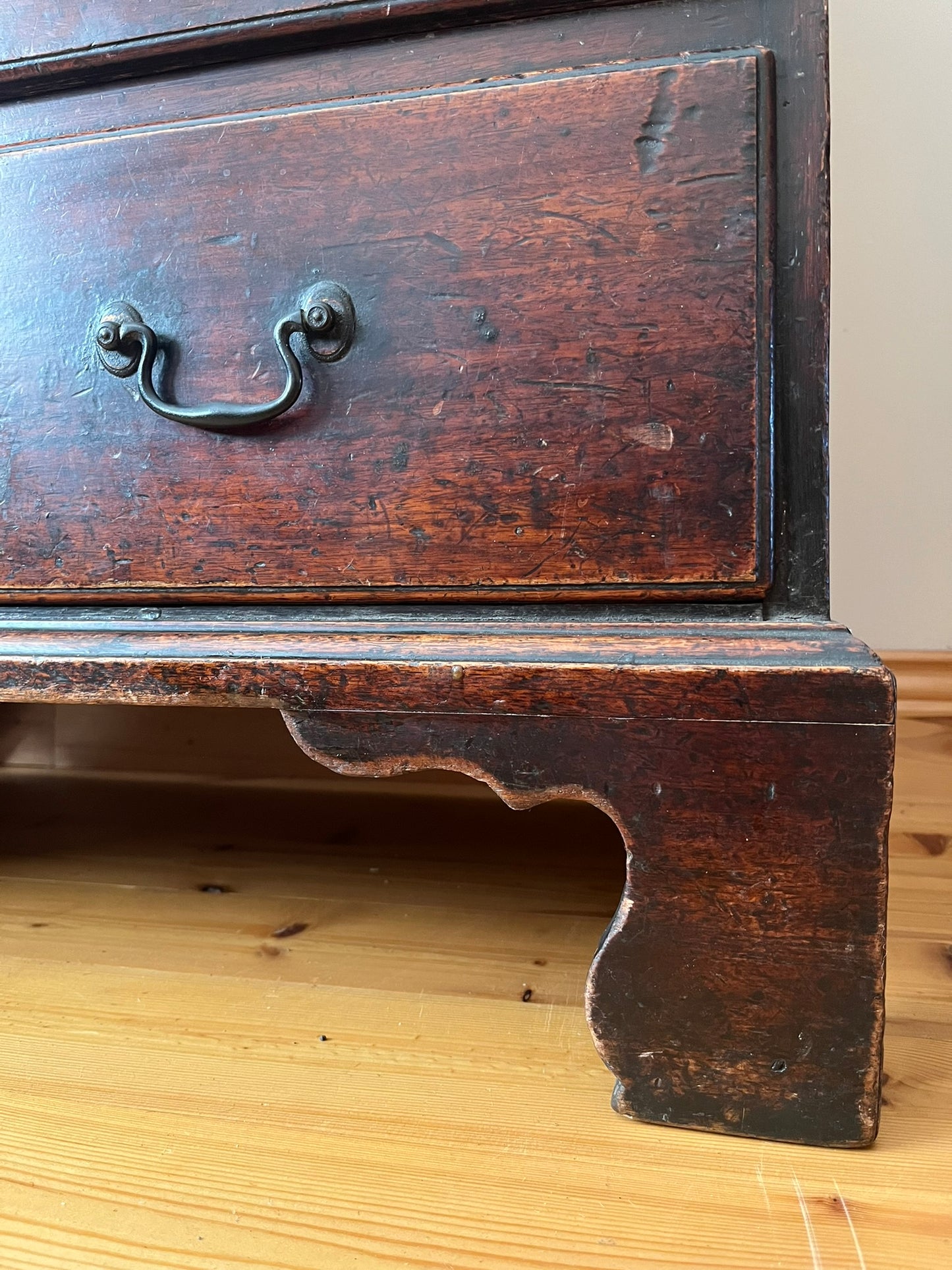 Untouched 18th century mahogany chest of drawers.