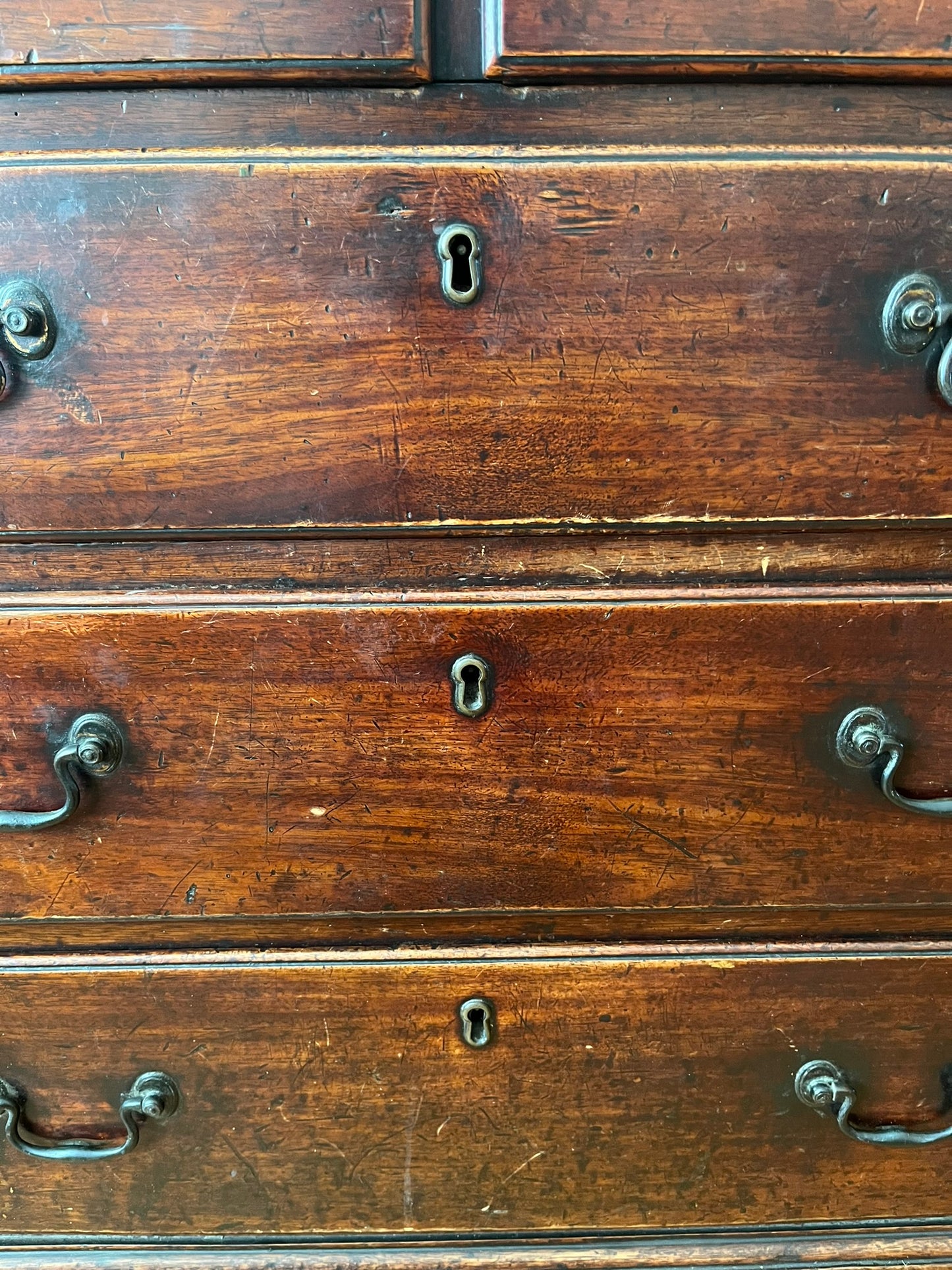 Untouched 18th century mahogany chest of drawers.