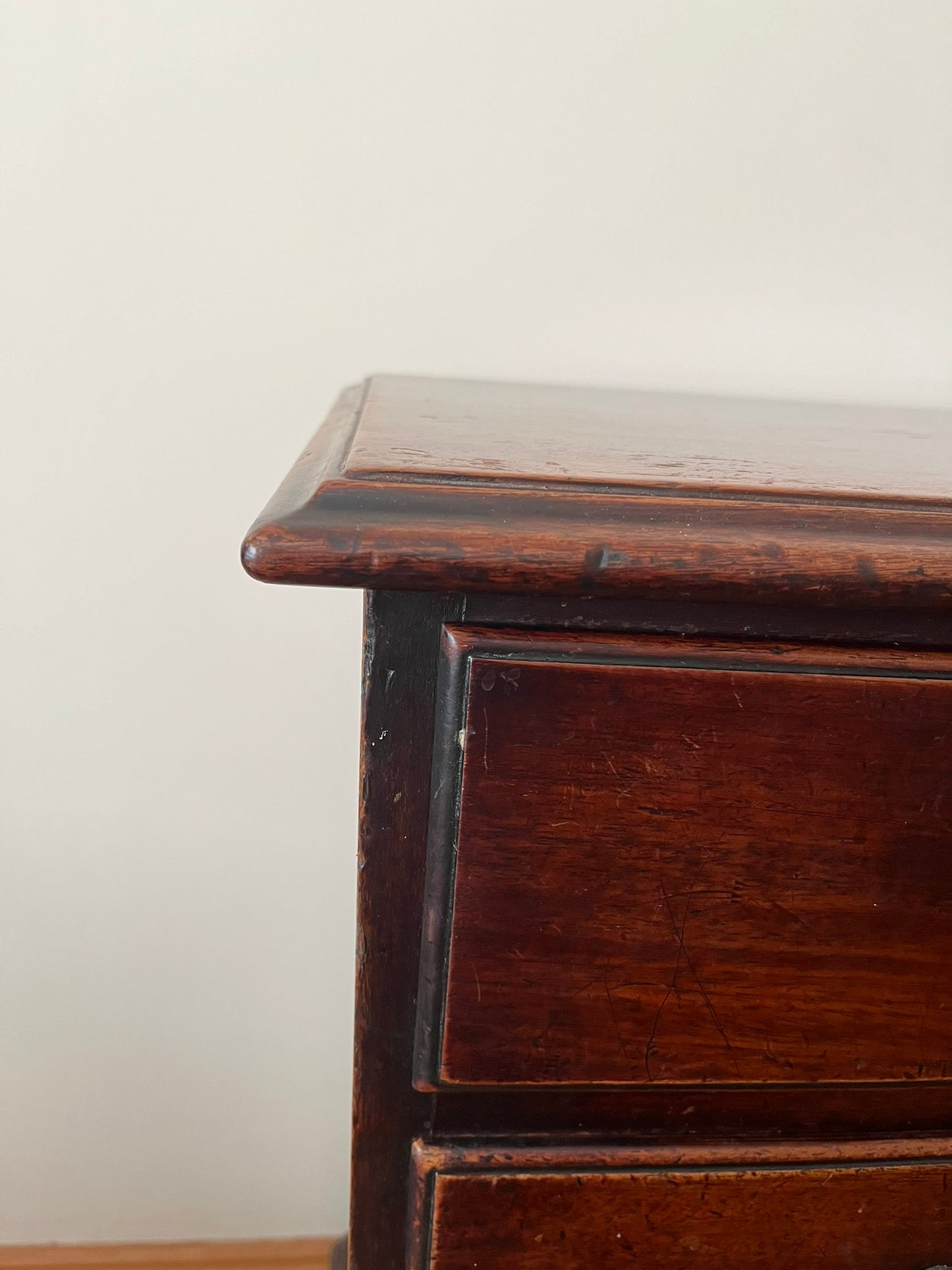 Untouched 18th century mahogany chest of drawers.
