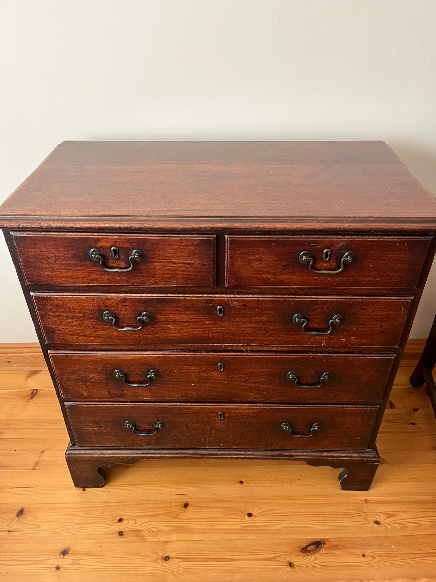 Untouched 18th century mahogany chest of drawers.