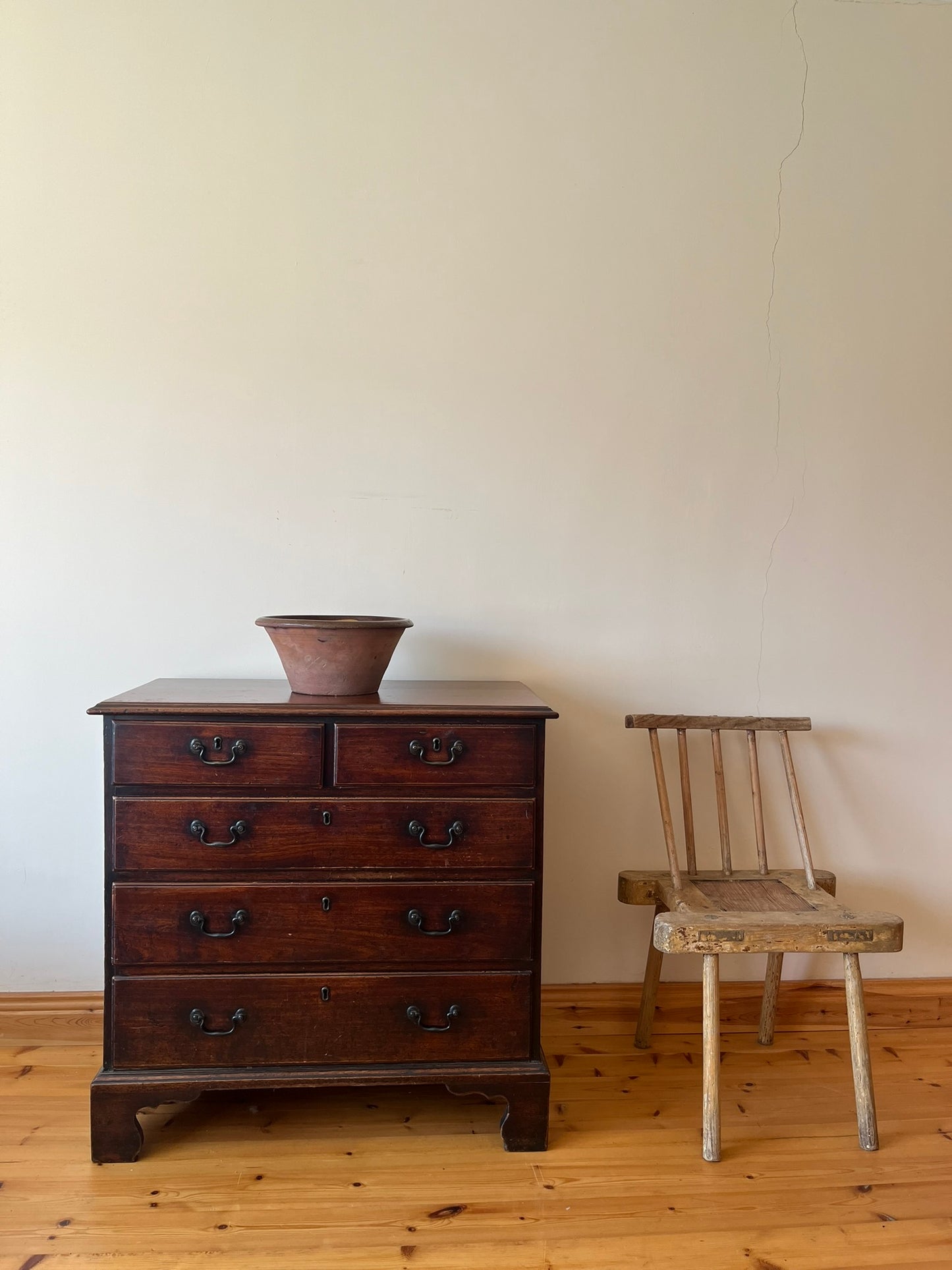 Untouched 18th century mahogany chest of drawers.