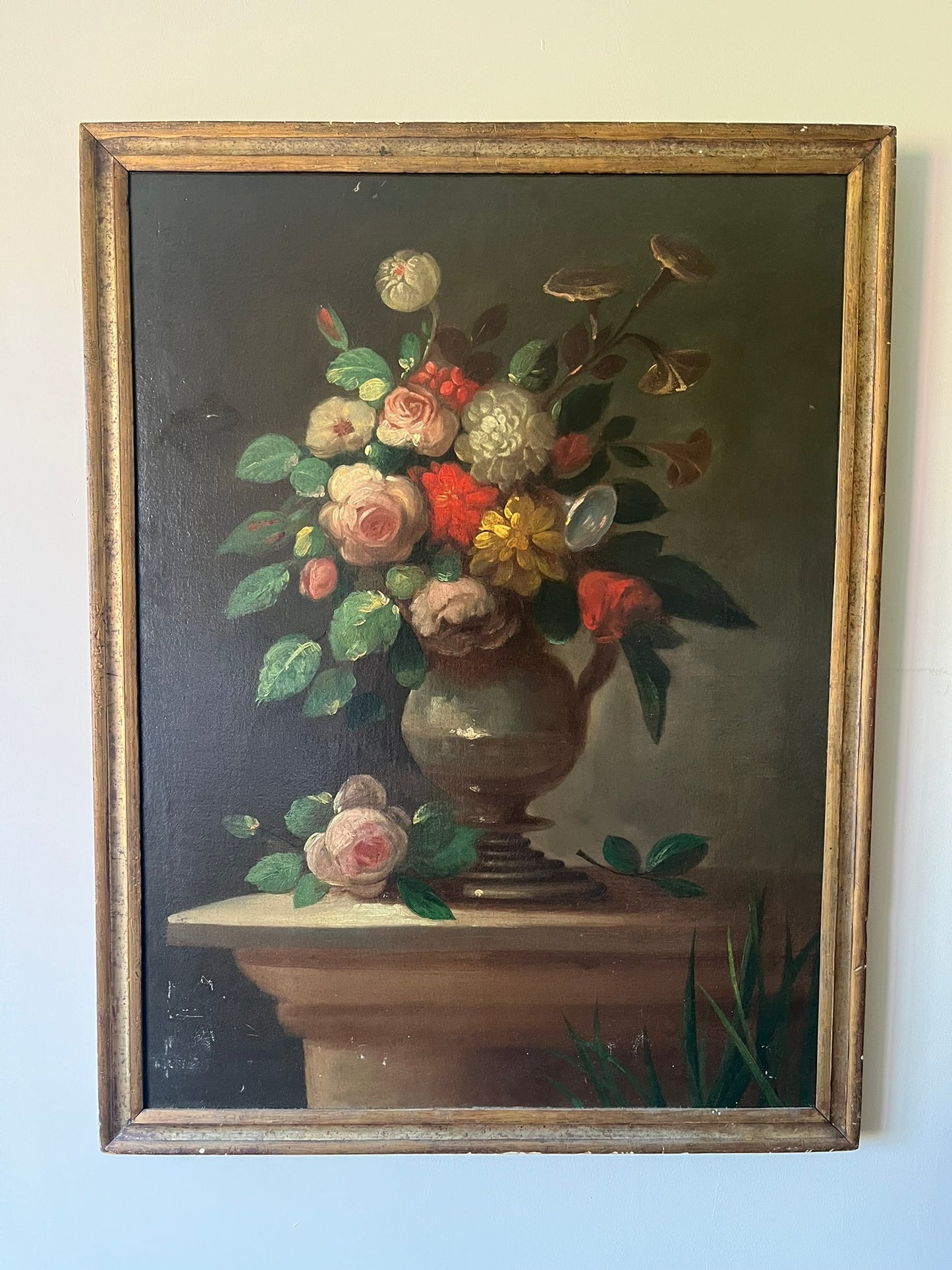 Large oil on canvas, still life of flowers, Dutch school, 17th/18th century.