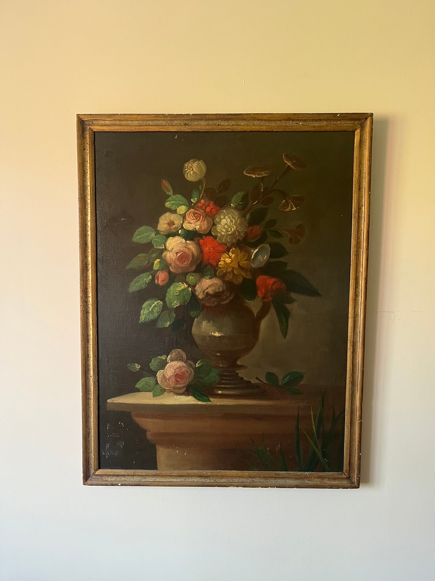 Large oil on canvas, still life of flowers, Dutch school, 17th/18th century.