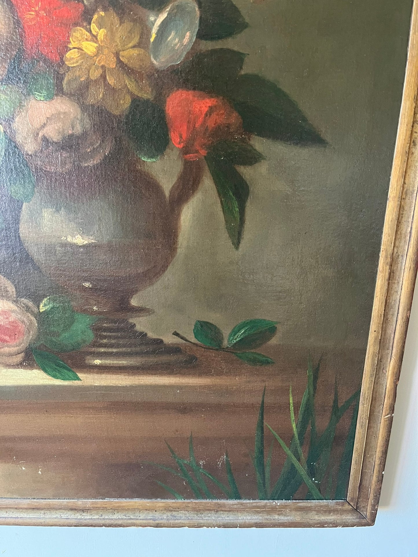 Large oil on canvas, still life of flowers, Dutch school, 17th/18th century.