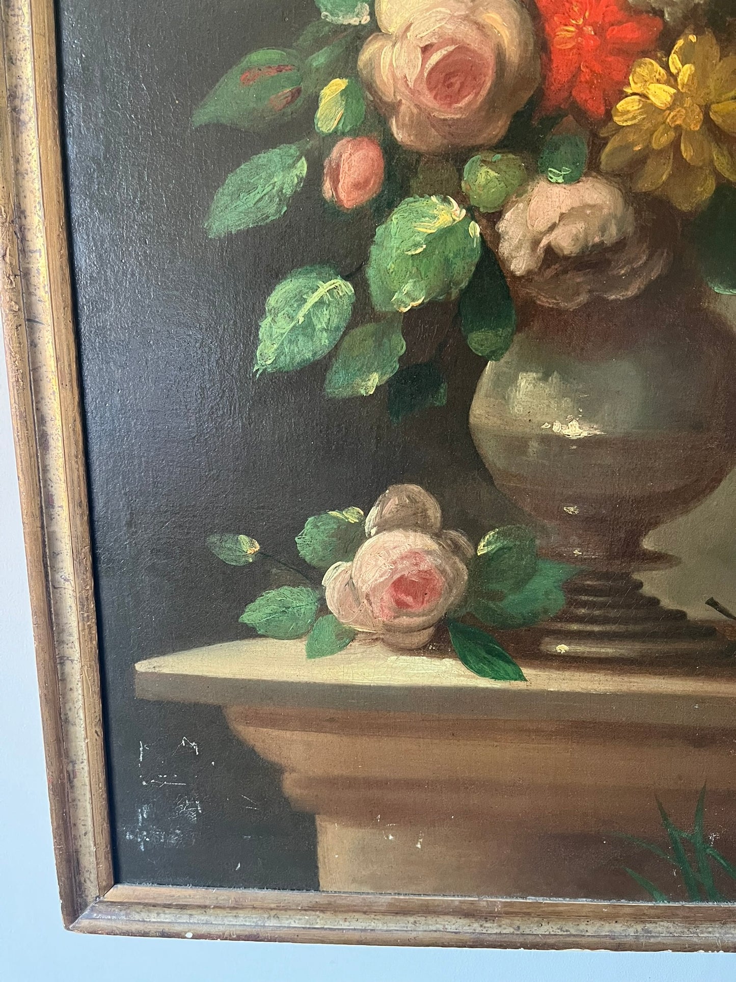 Large oil on canvas, still life of flowers, Dutch school, 17th/18th century.
