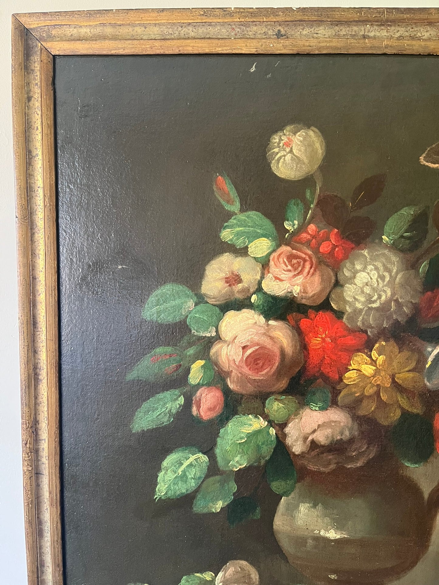 Large oil on canvas, still life of flowers, Dutch school, 17th/18th century.