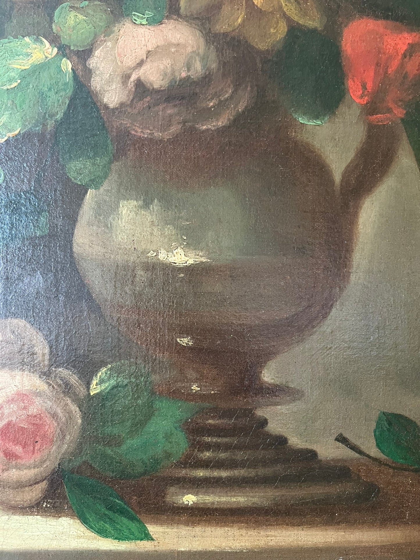 Large oil on canvas, still life of flowers, Dutch school, 17th/18th century.