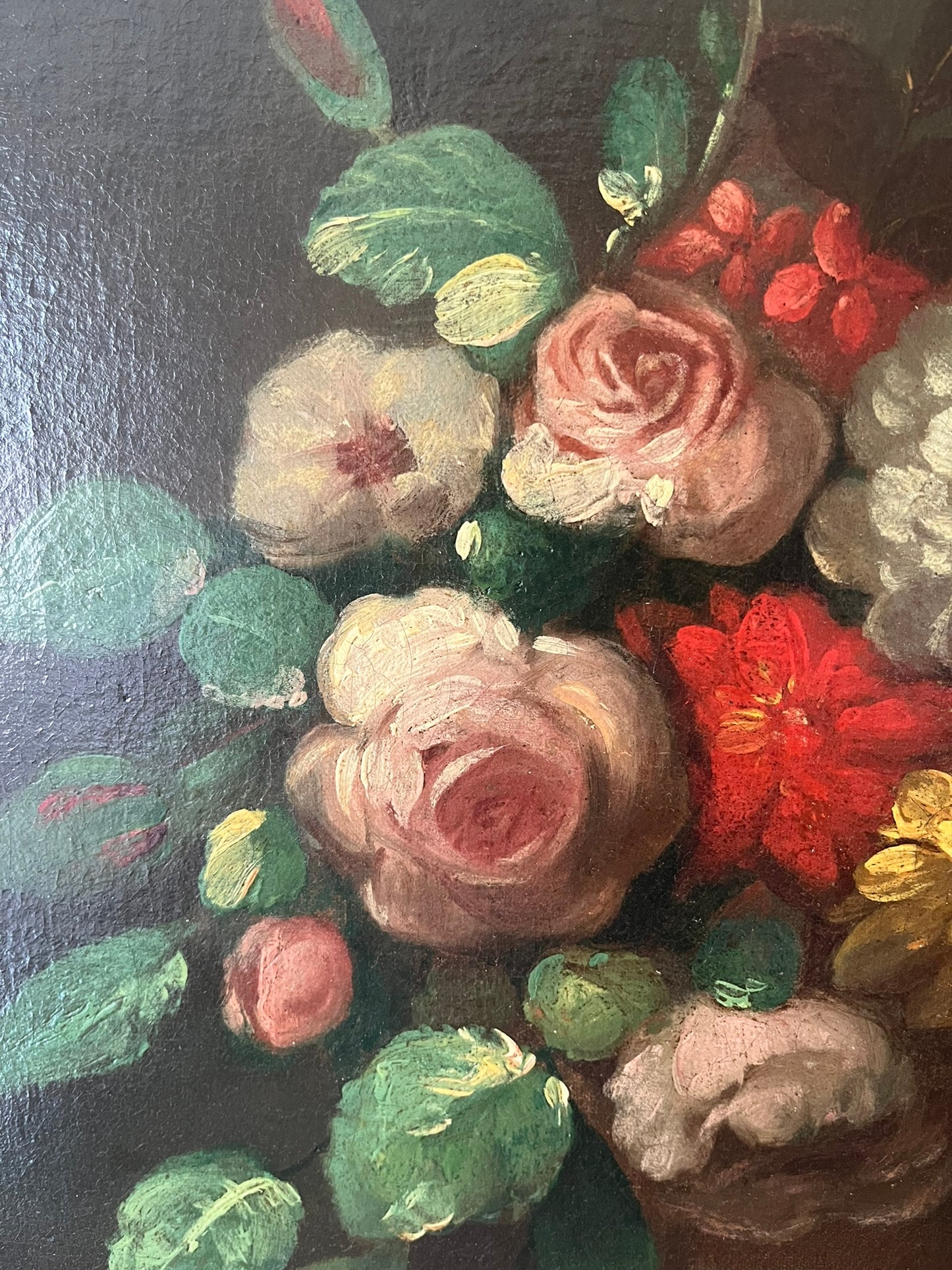 Large oil on canvas, still life of flowers, Dutch school, 17th/18th century.