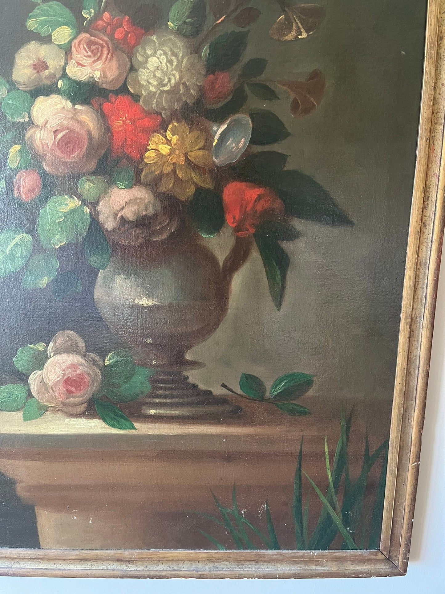 Large oil on canvas, still life of flowers, Dutch school, 17th/18th century.
