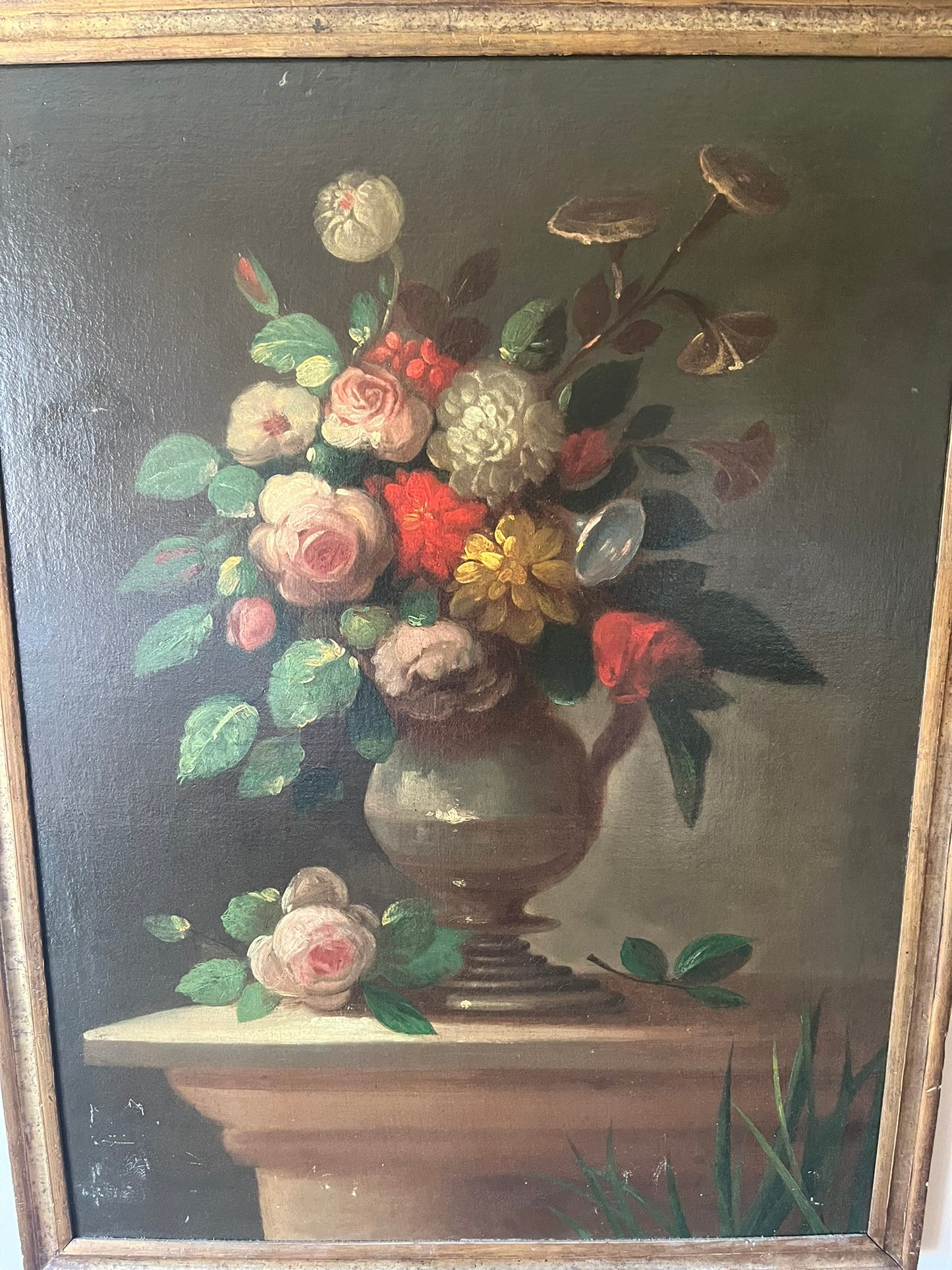 Large oil on canvas, still life of flowers, Dutch school, 17th/18th century.