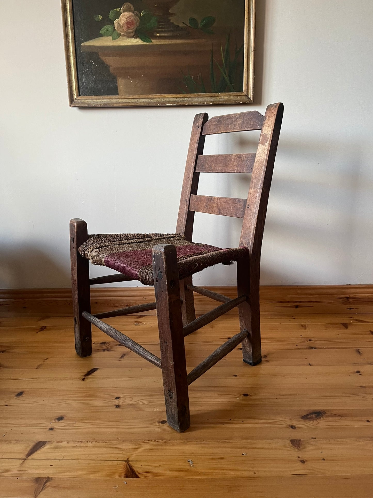 Untouched 19th century Irish vernacular sugan chair.