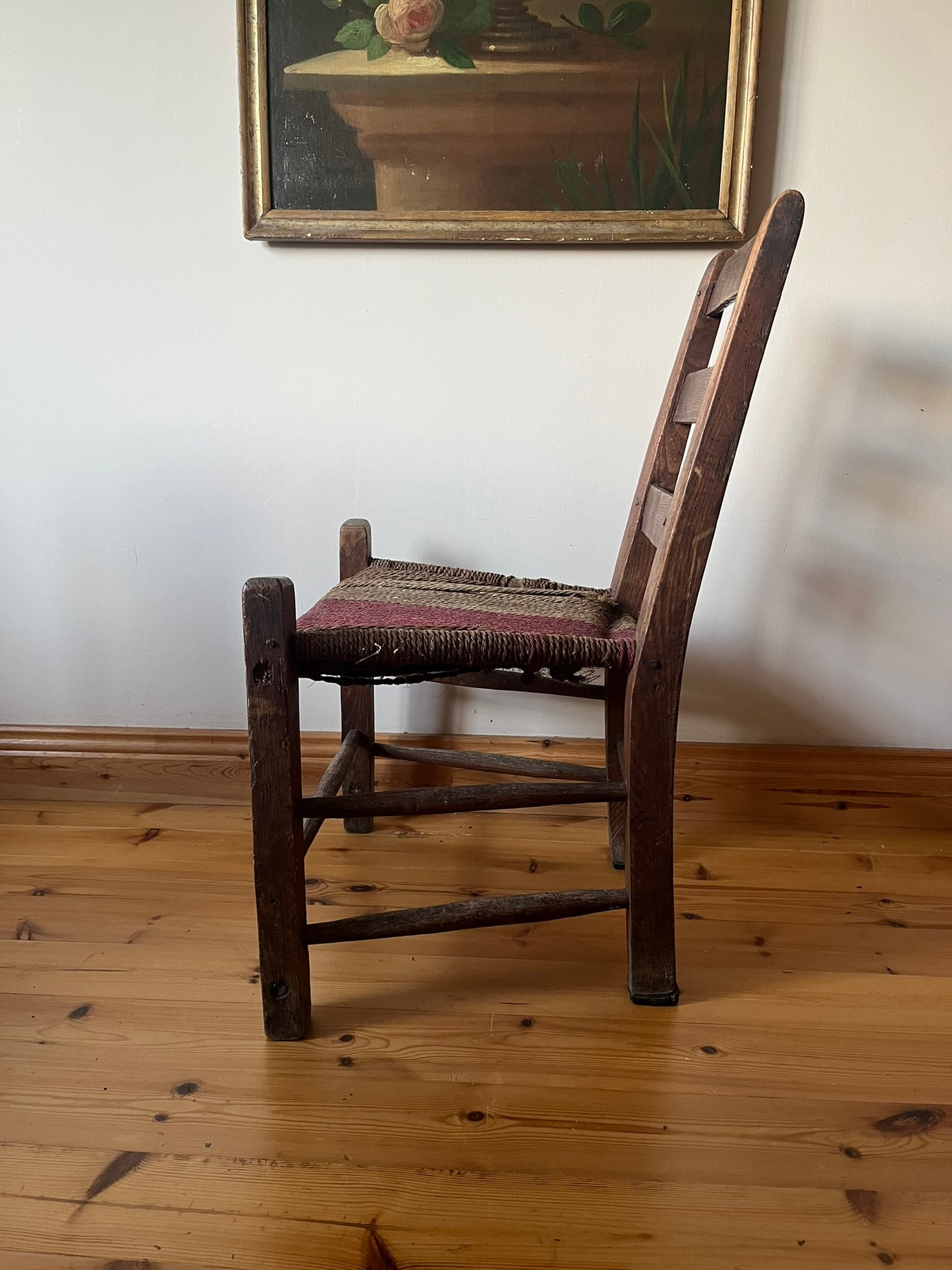Untouched 19th century Irish vernacular sugan chair.