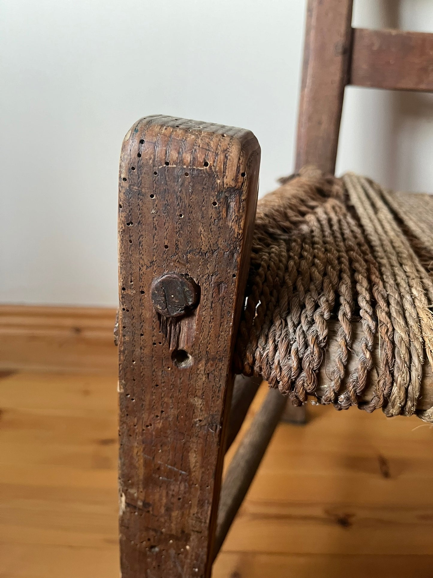 Untouched 19th century Irish vernacular sugan chair.
