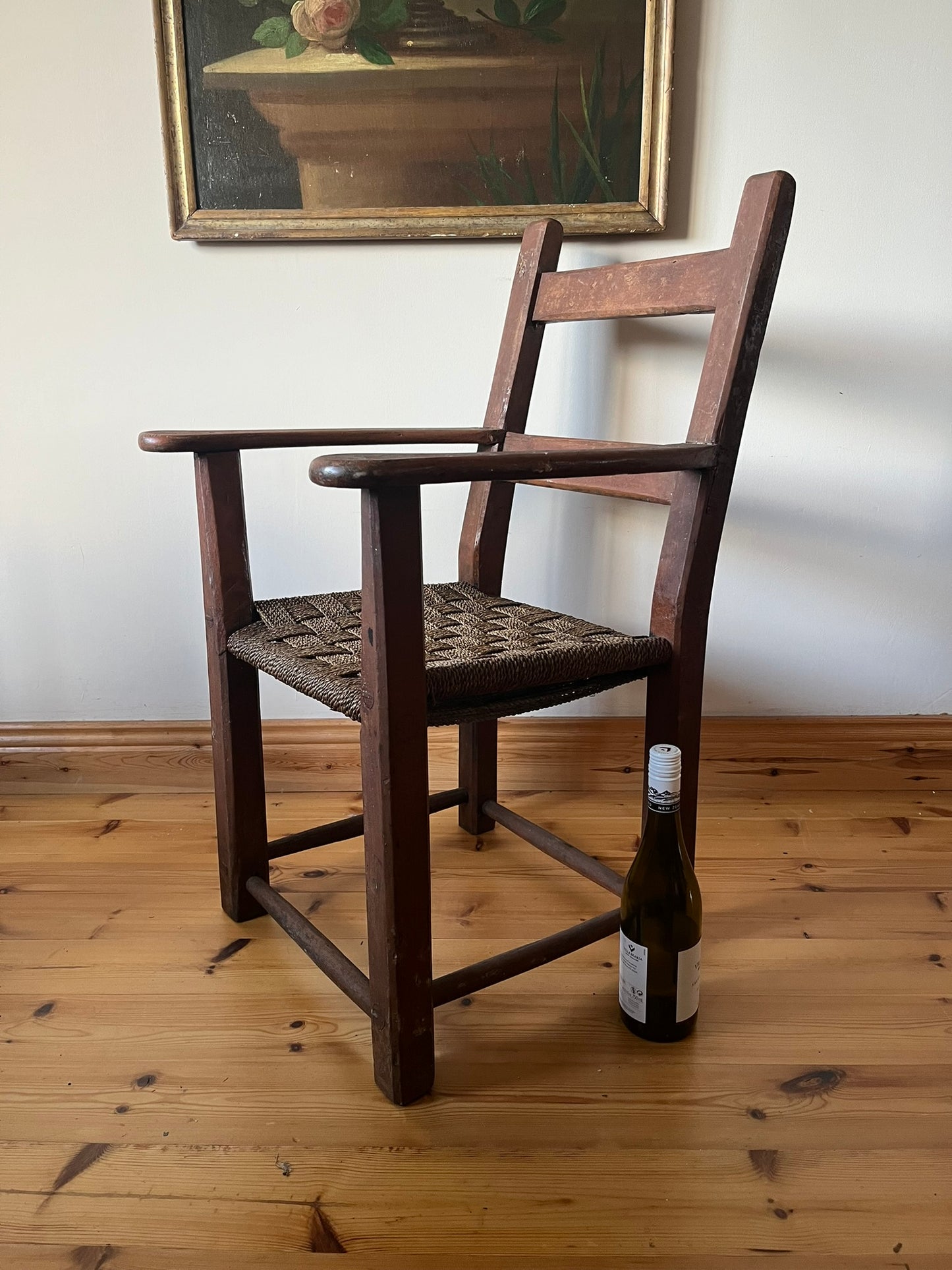 19th century Irish vernacular painted sugan armchair.