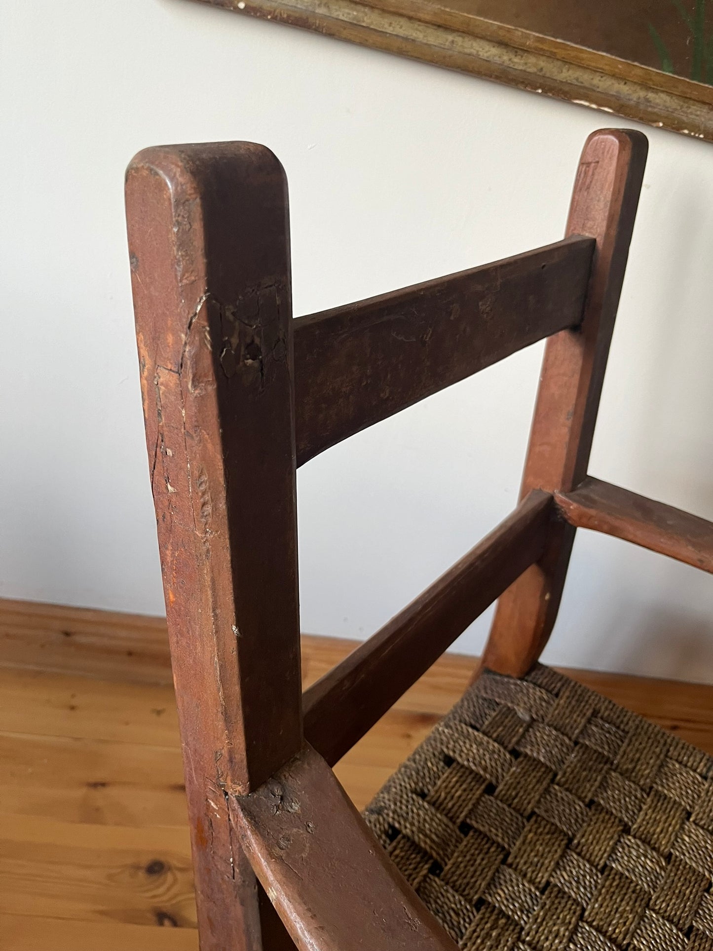 19th century Irish vernacular painted sugan armchair.