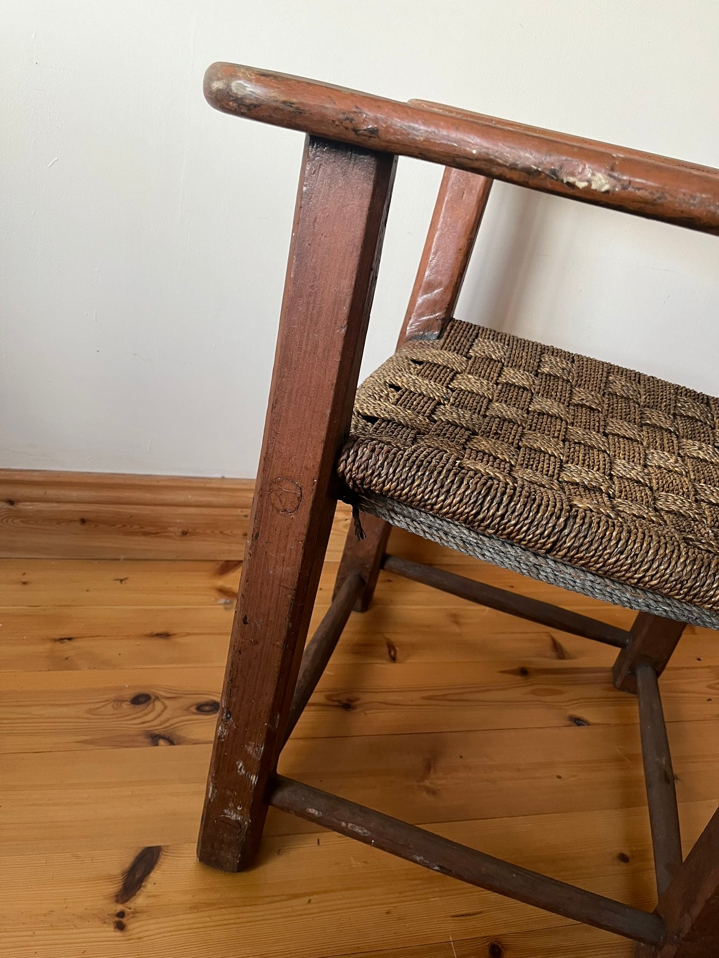 19th century Irish vernacular painted sugan armchair.