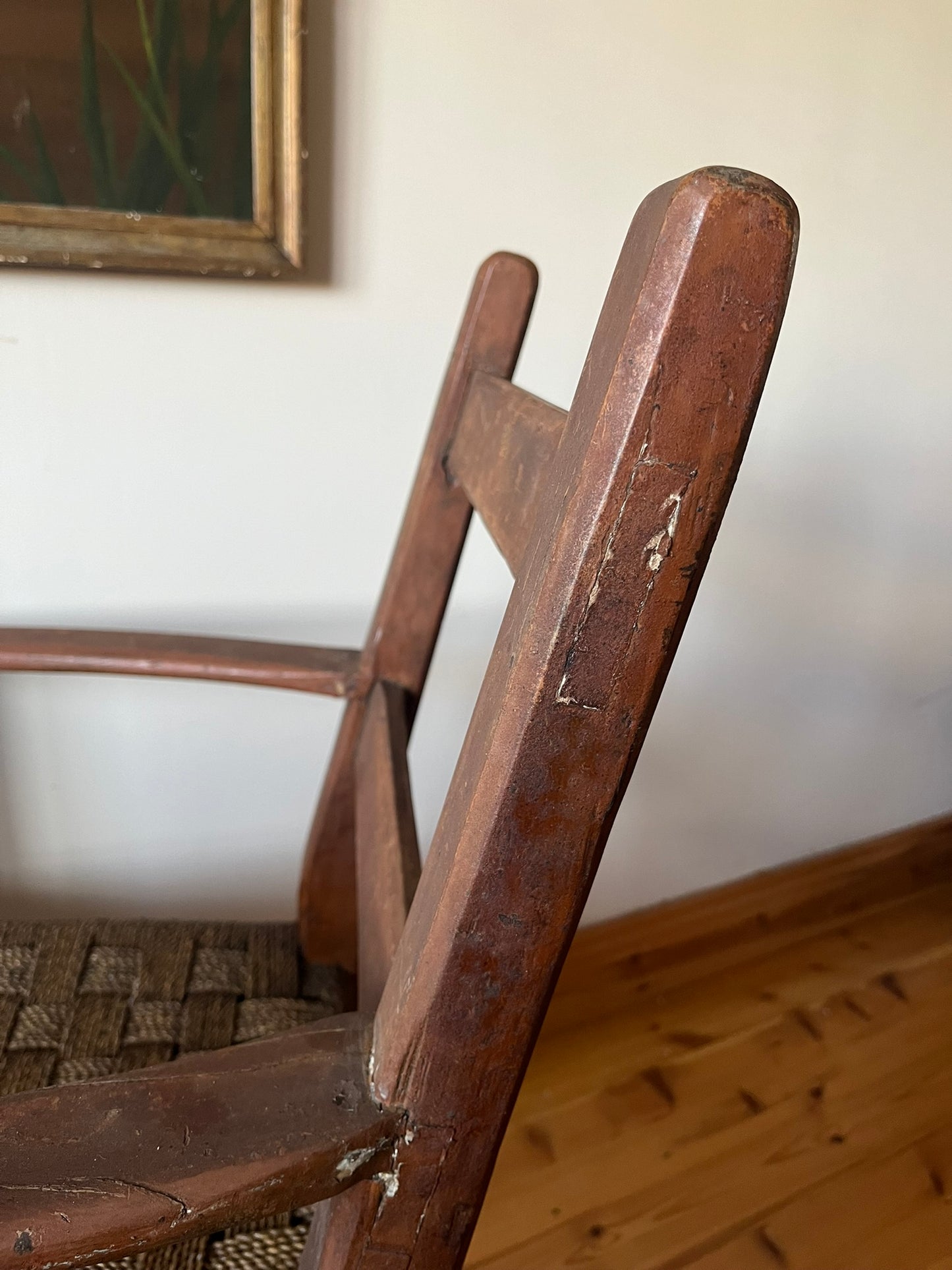19th century Irish vernacular painted sugan armchair.