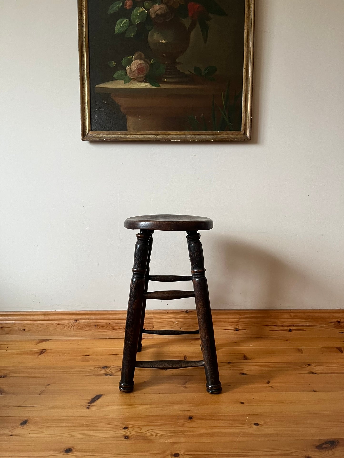 Oak and elm stool, early 20th century.