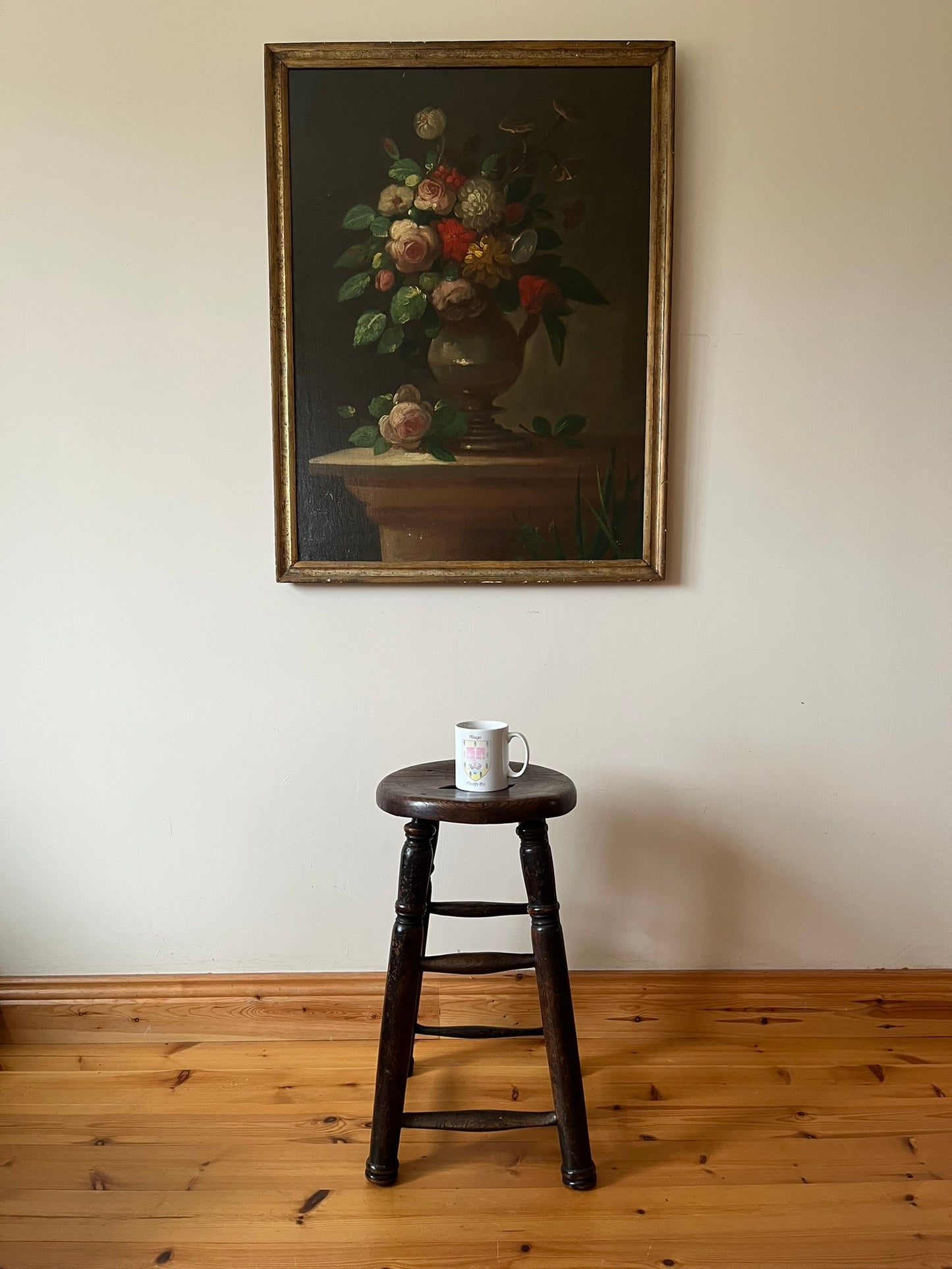 Oak and elm stool, early 20th century.