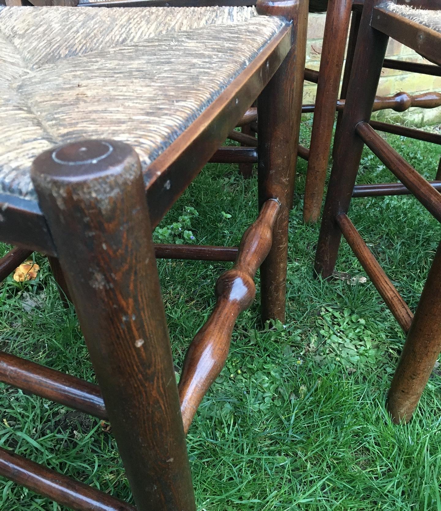 Five 19th century oak and ash dining chairs.