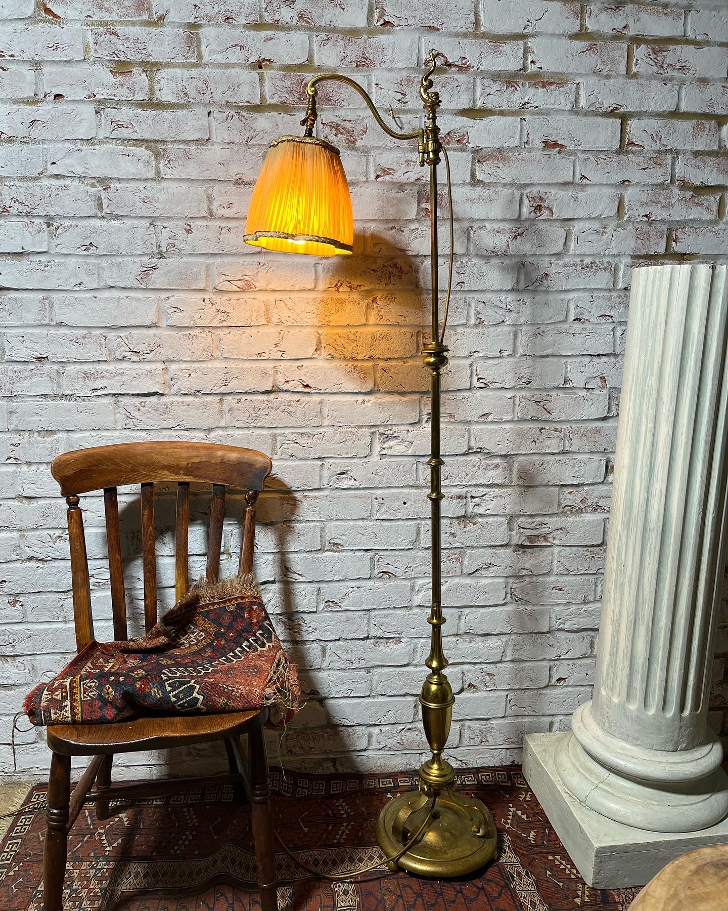 Early 20th century brass adjustable standard lamp or reading lamp.