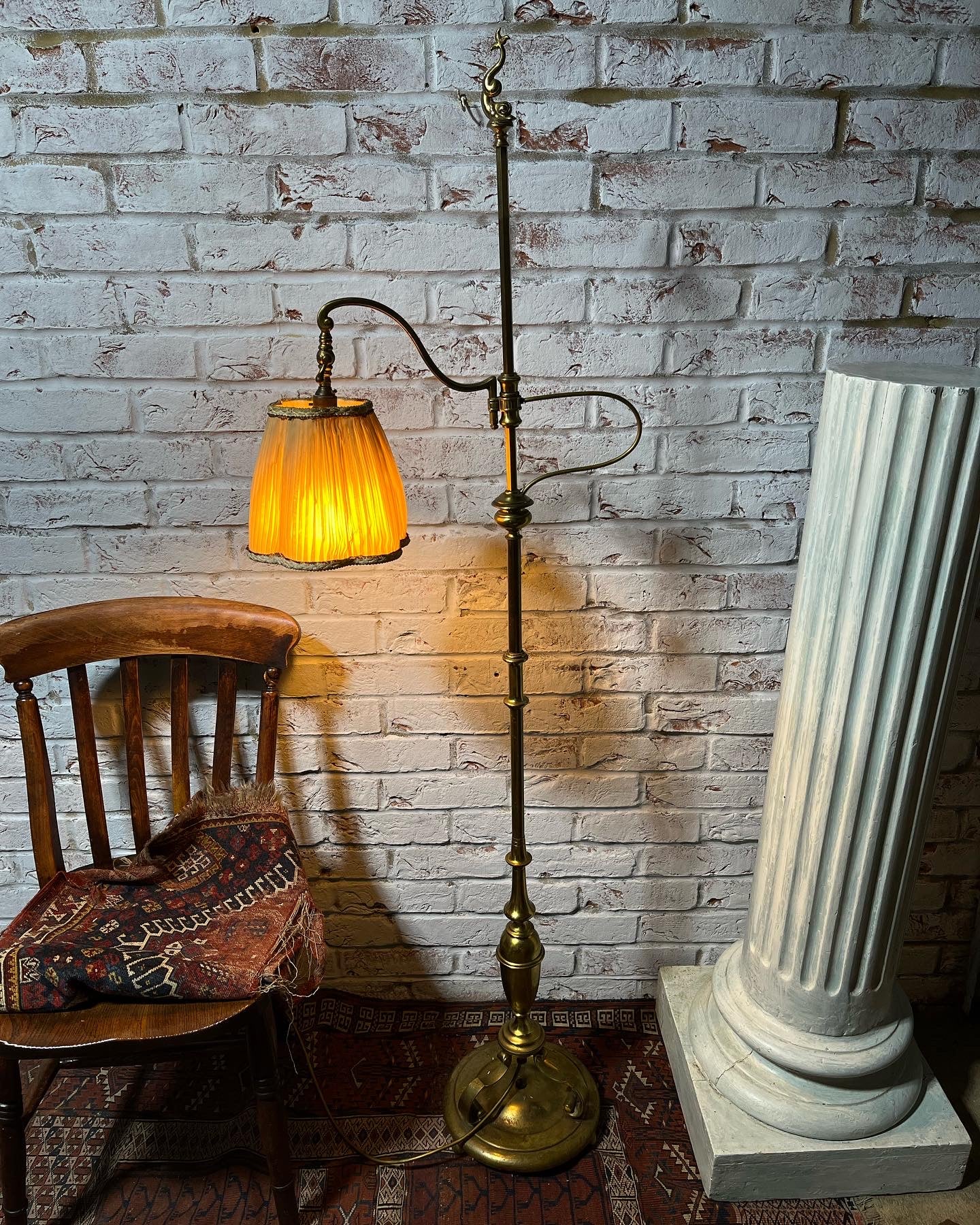 Early 20th century brass adjustable standard lamp or reading lamp.