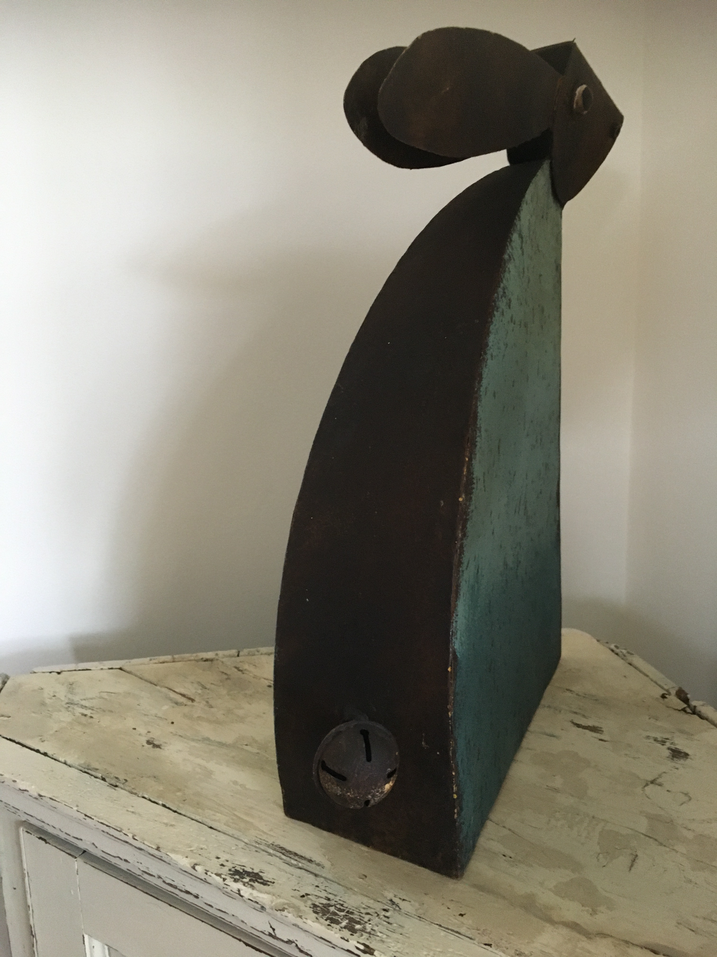 Large decorative rustic metal rabbit sculpture