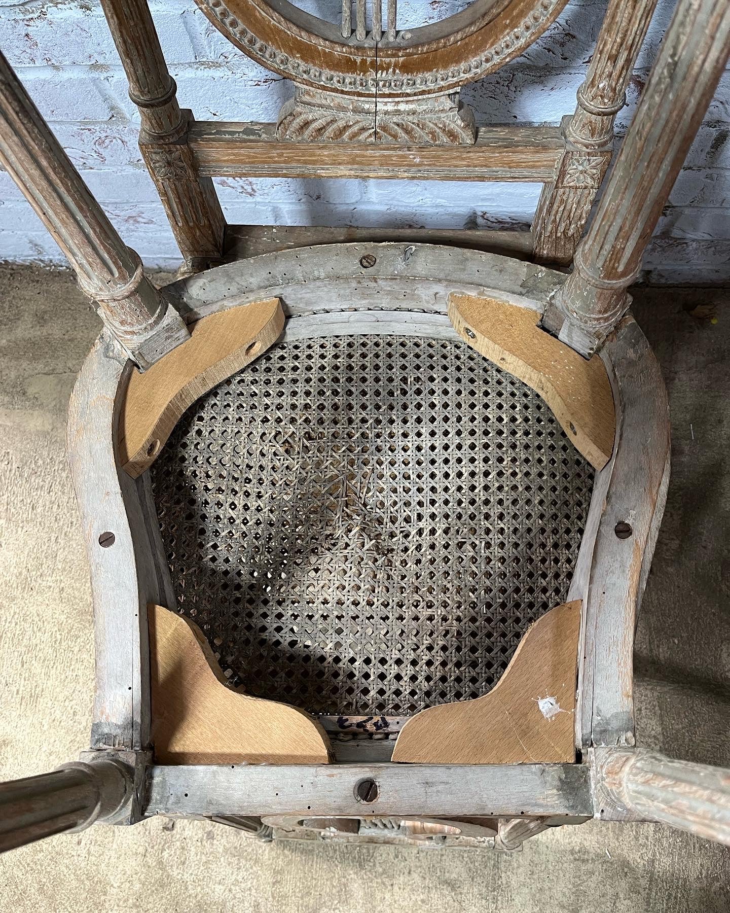Pair of late 19th century French lyre-back side chairs.