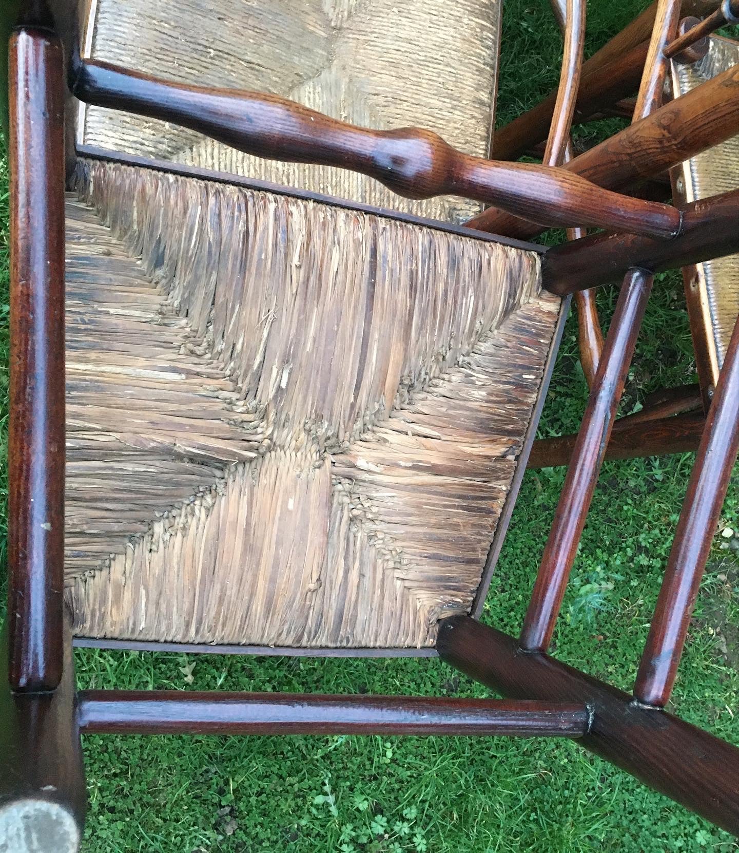 Five 19th century oak and ash dining chairs.