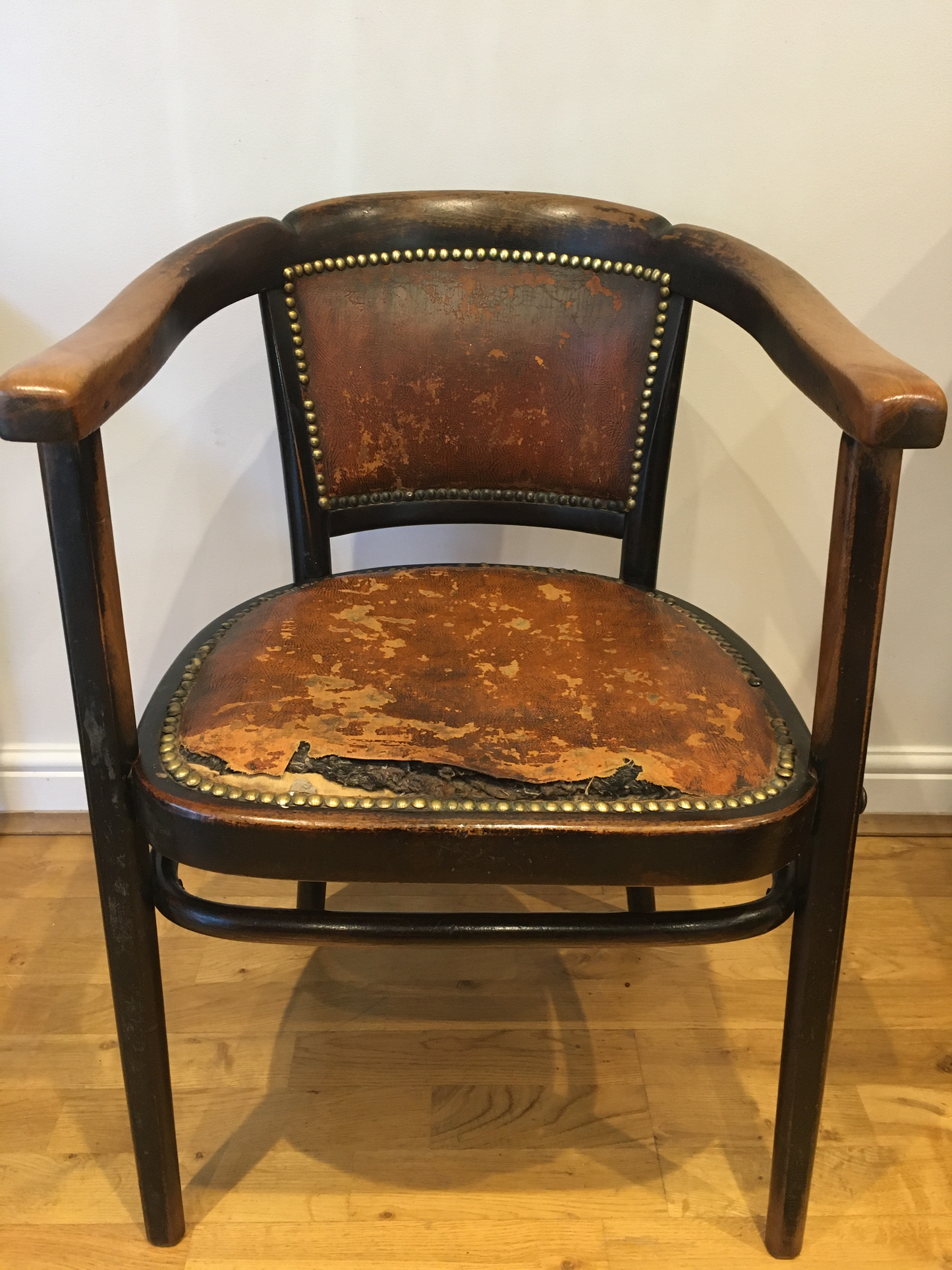 Rare Thonet tub chair/armchair with rexine seat and back