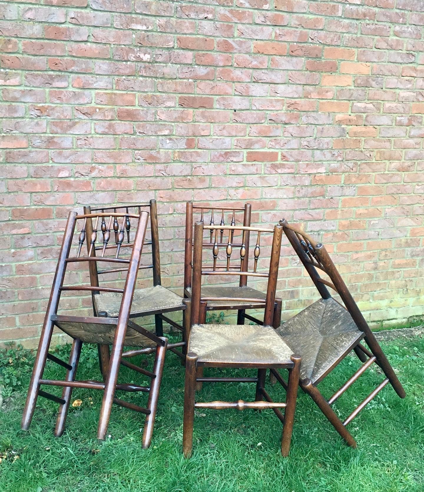 Five 19th century oak and ash dining chairs.