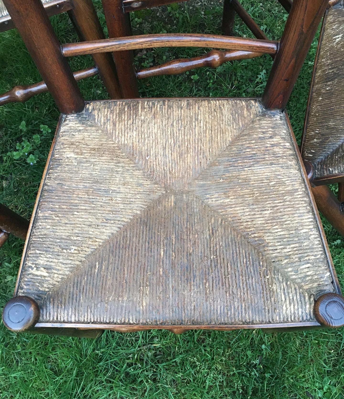 Five 19th century oak and ash dining chairs.