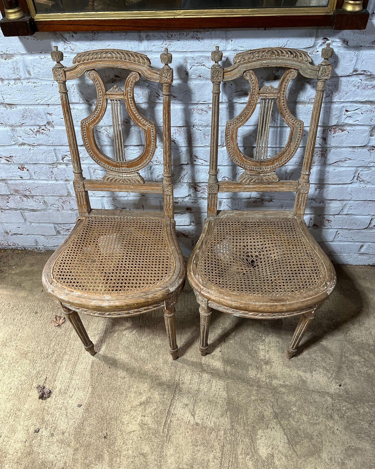 Pair of late 19th century French lyre-back side chairs.